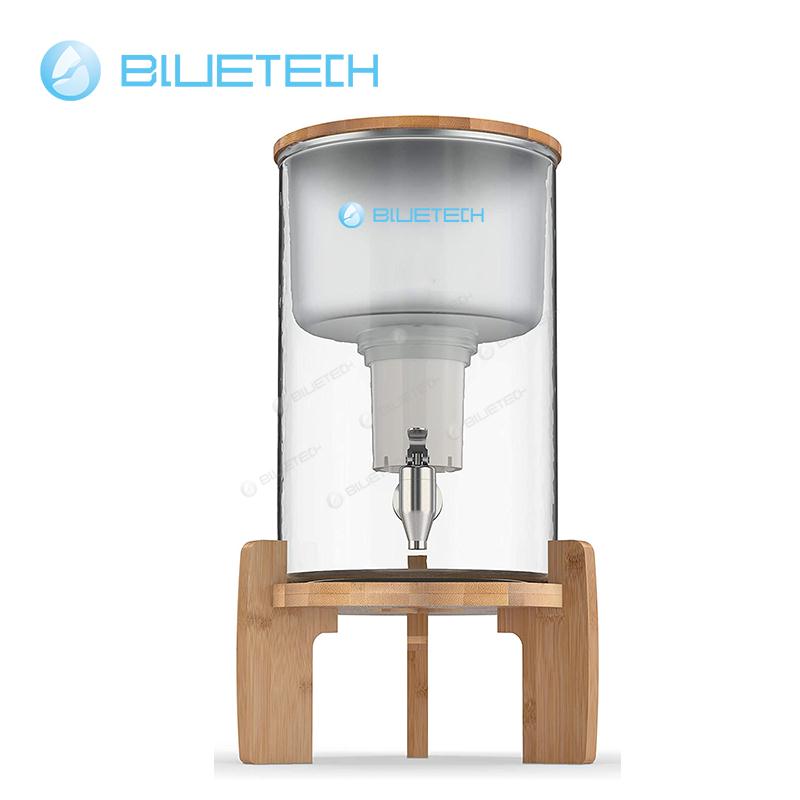 Glass water filter can with stainless steel spigot with bamboo lid and base - Image 2