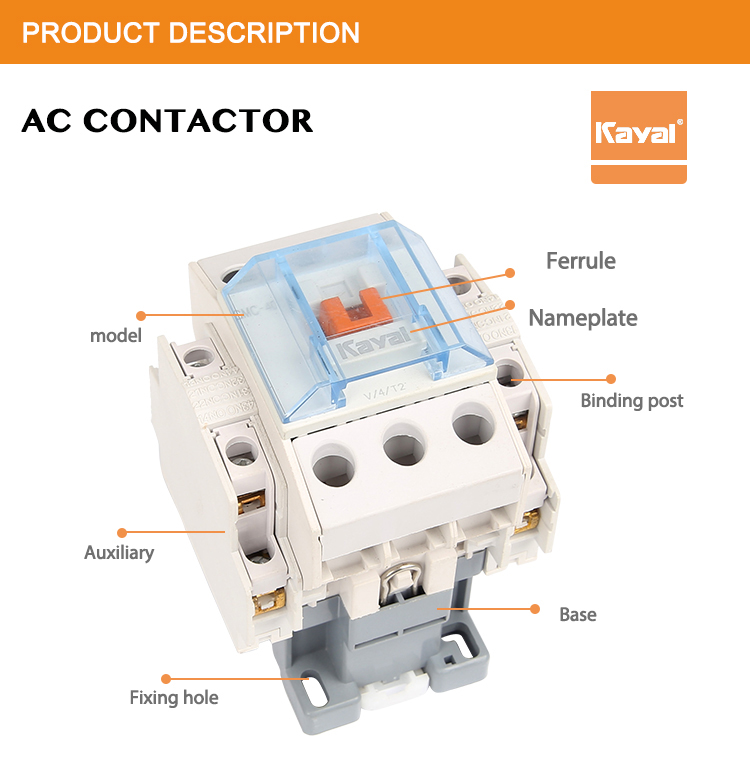 Detailed view of AC contactor construction and terminals