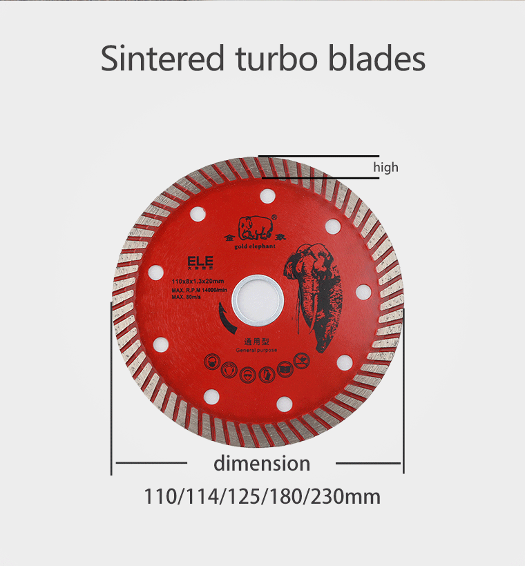 Technical specifications of the sintered turbo diamond blade