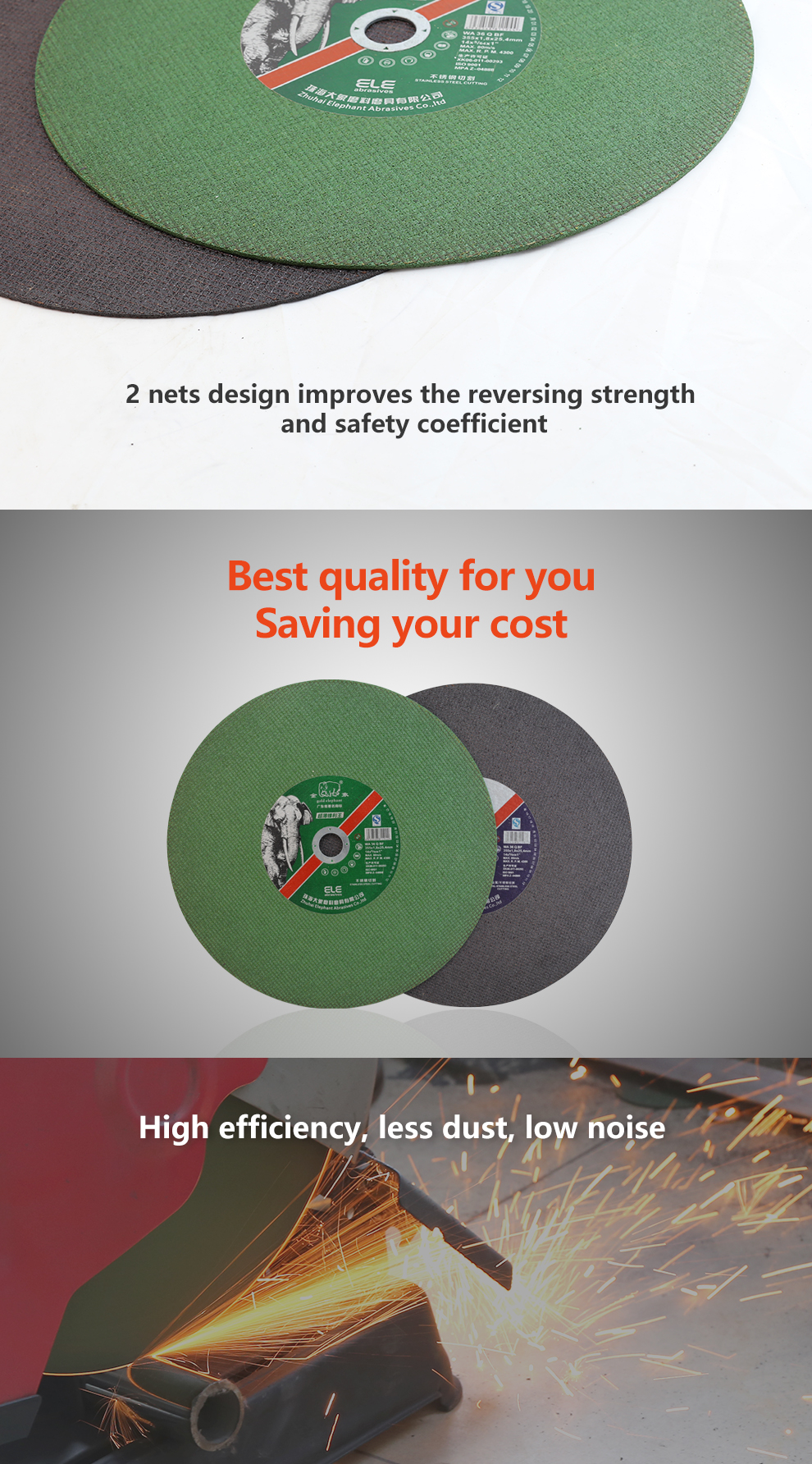 Cutting wheel showing high sharpness and dual-net design features