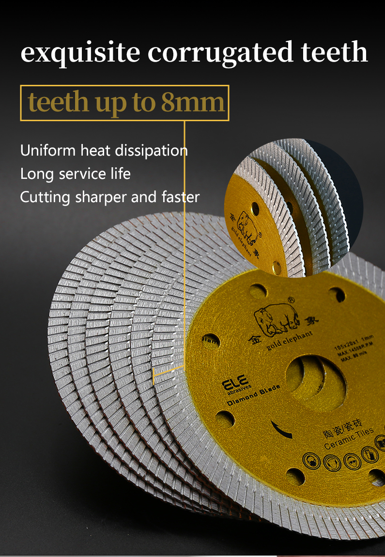 Close-up of the diamond blade showing corrugated teeth design
