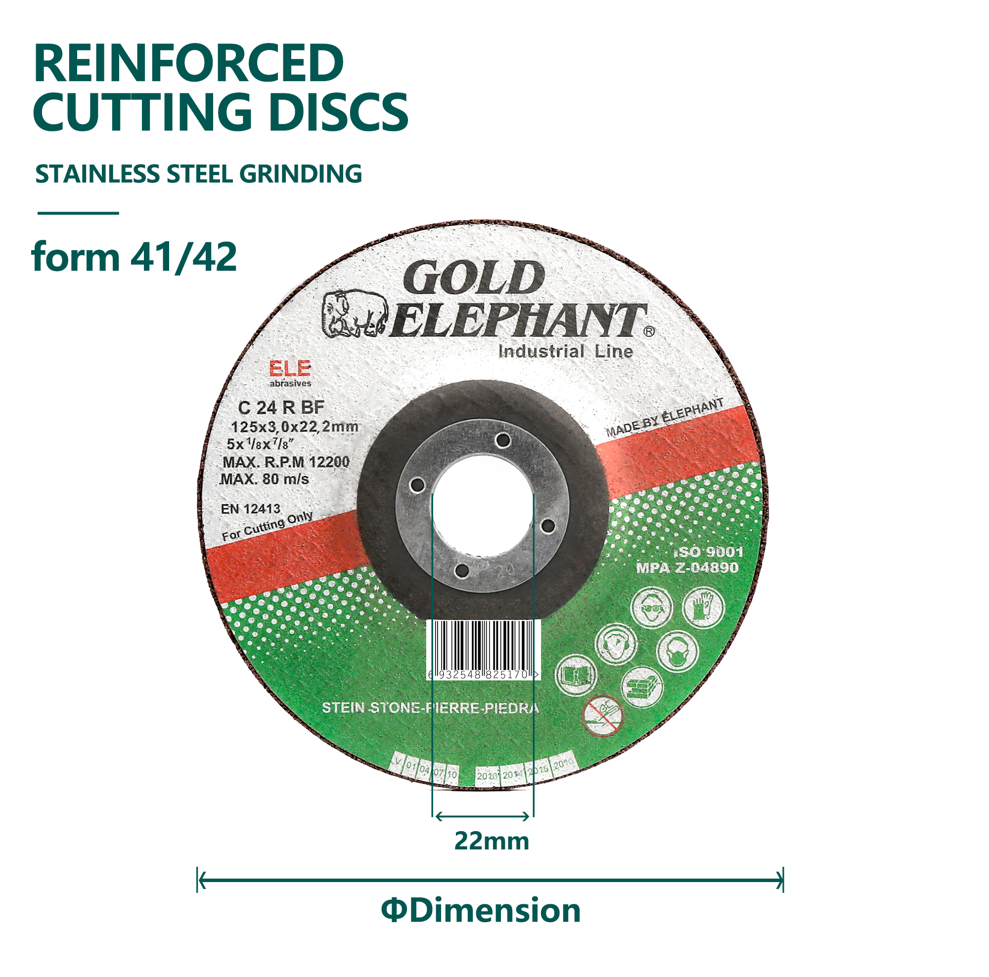 Reinforced cutting disc technical specifications