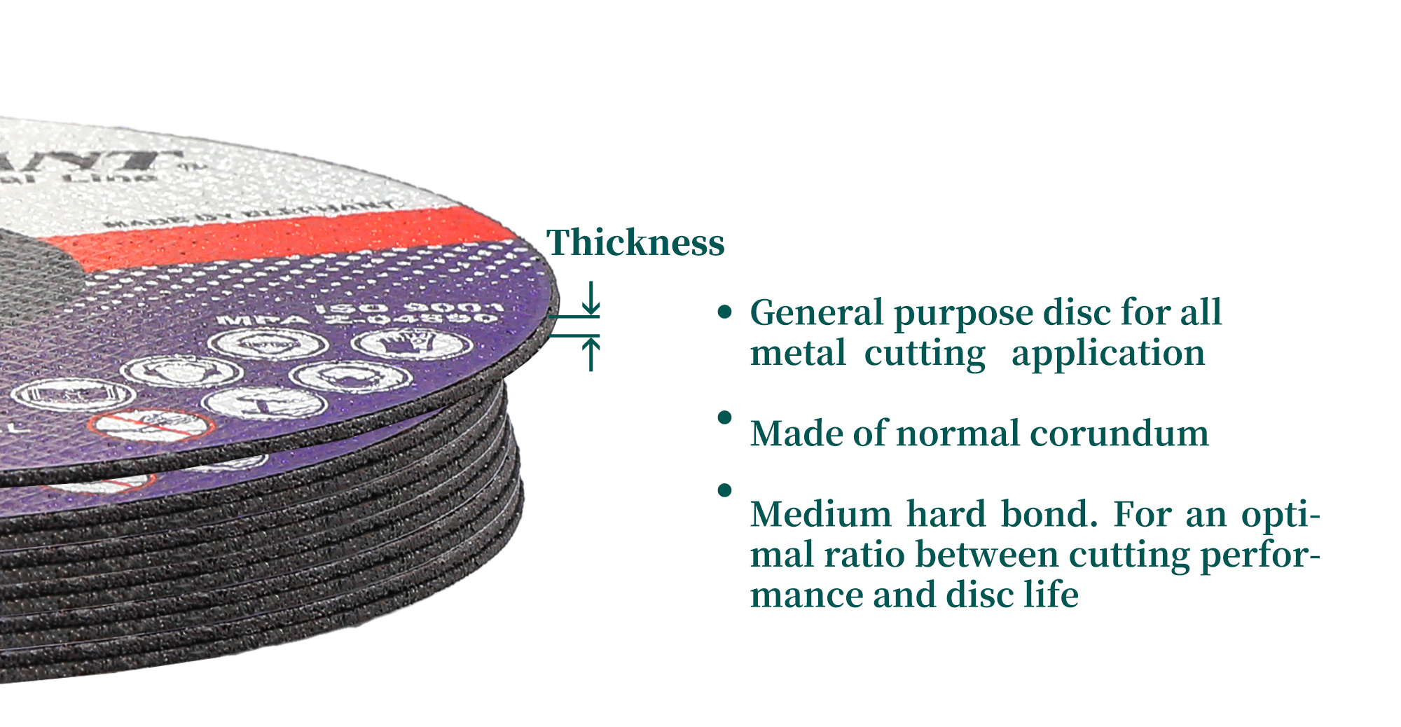 Close up of cutting disc surface and specifications