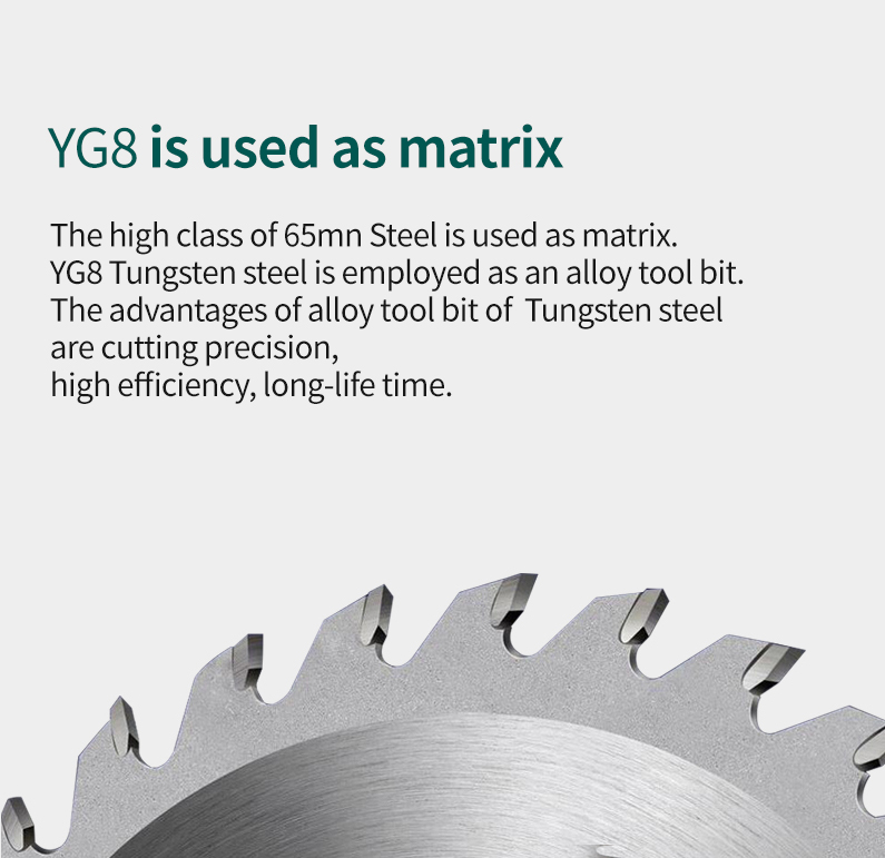 Diagram showing YG8 tungsten steel alloy tool bit and 65mn steel matrix construction