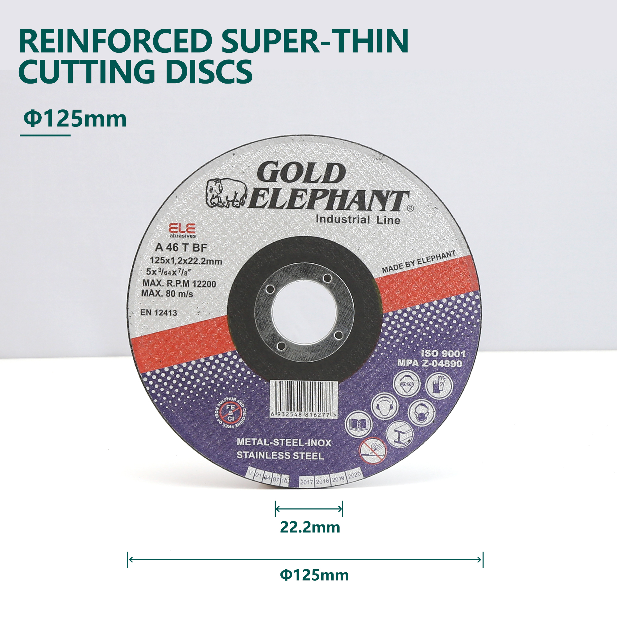 Technical specification sheet for 5-inch super-thin cutting discs