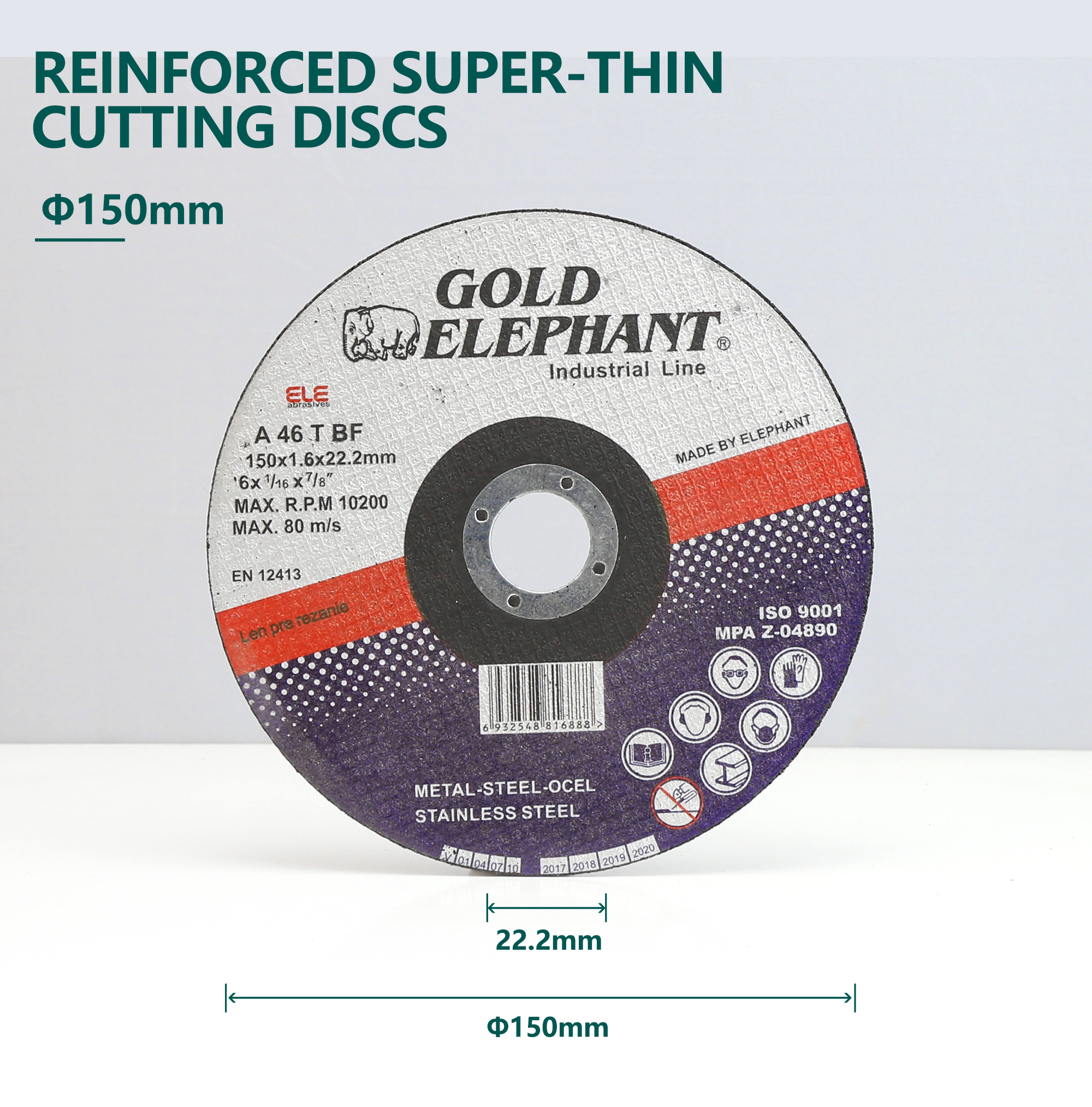 Reinforced cutting disc showing structural details