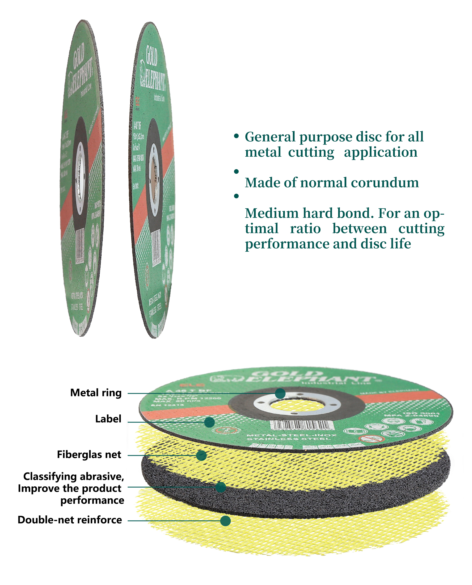 Detail view of the abrasive disc showing reinforcement layers