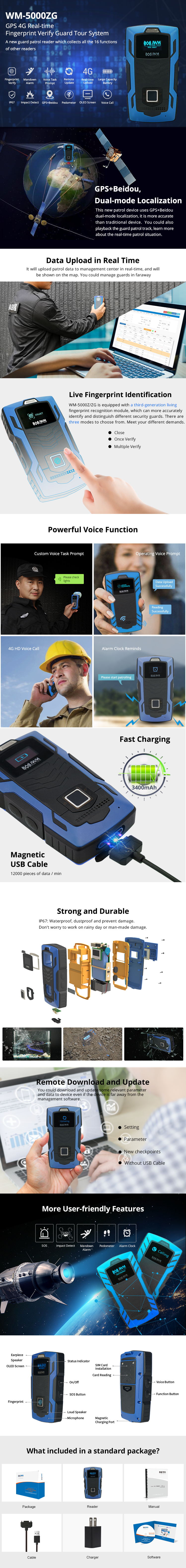 Detailed features infographic of the GPS guard patrol reader