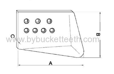 Diagram showing dozer end bit dimensions A, B, and C