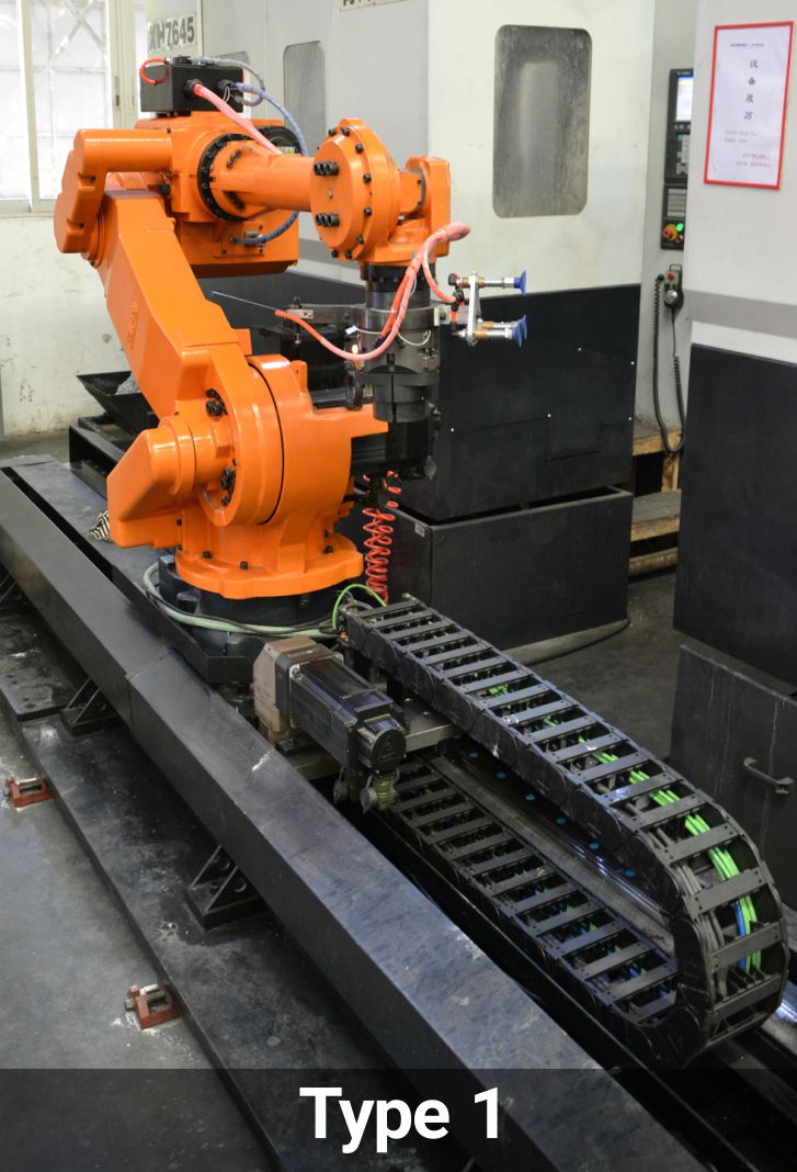 Six-axis robotic arm on a linear rail system