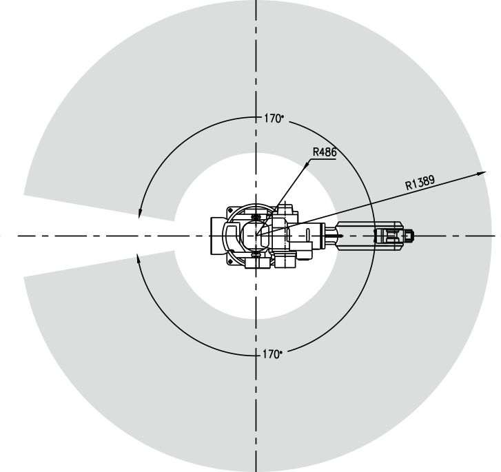 Range of motion diagram for the industrial robot