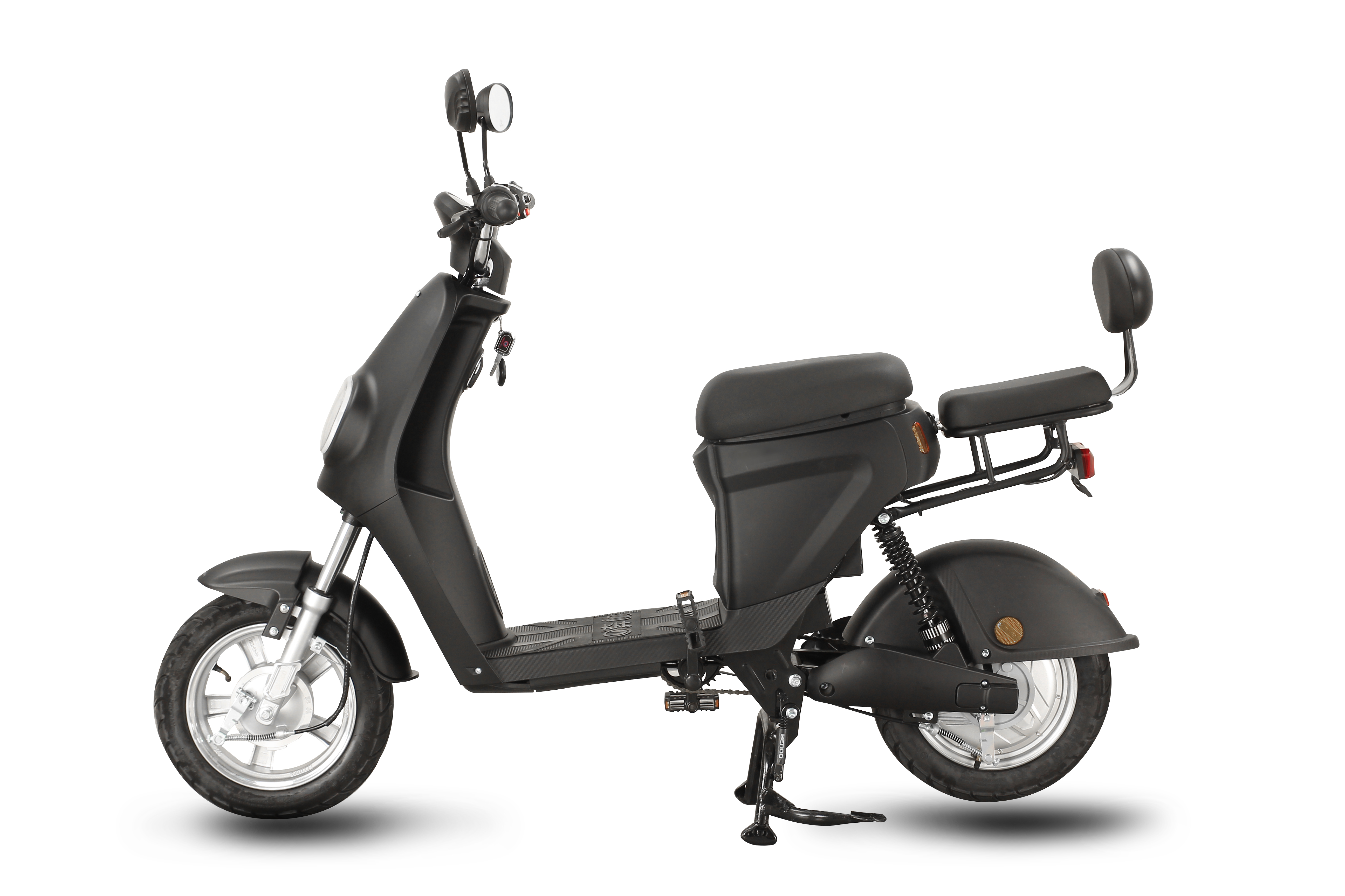 Front view of the electric motorcycle.