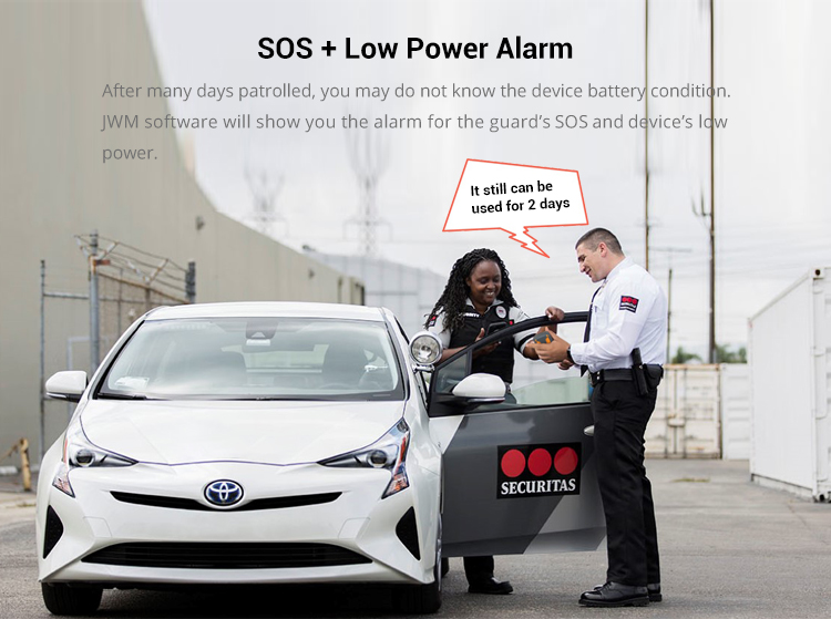 Software interface showing SOS and low power alerts