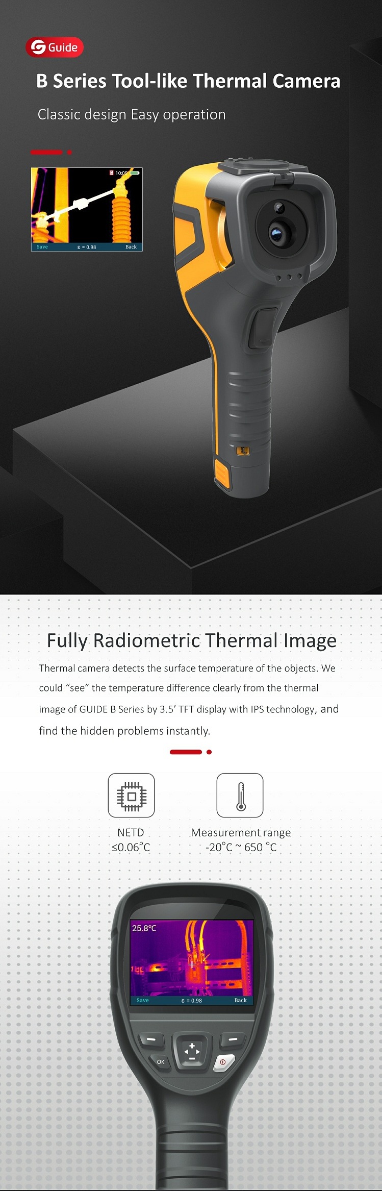 Close up of thermal camera screen interface