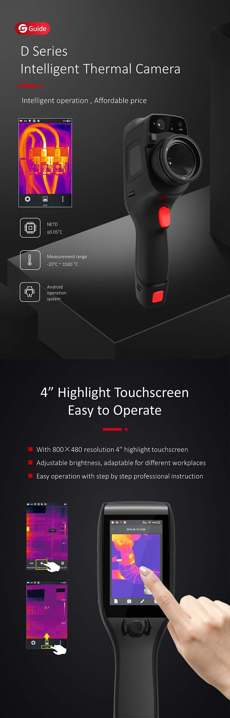 Thermal camera interface and touchscreen overview
