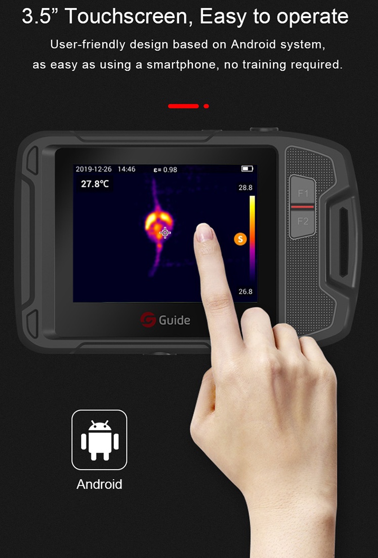 User interface showing 3.5-inch touchscreen operation