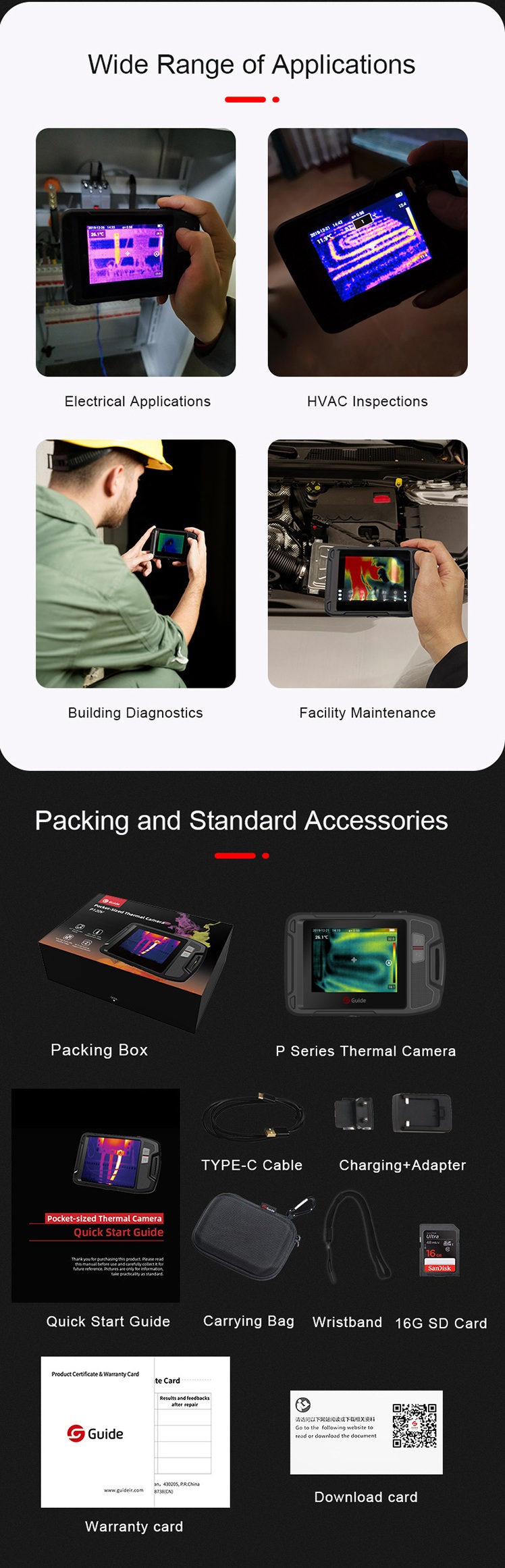 Standard accessories included with the thermal camera