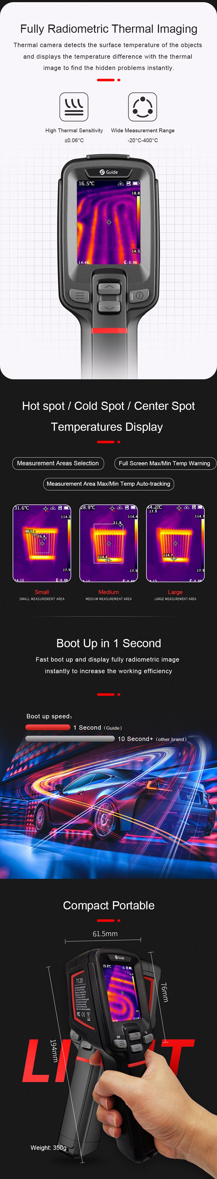 Thermal camera showing measurement analysis features