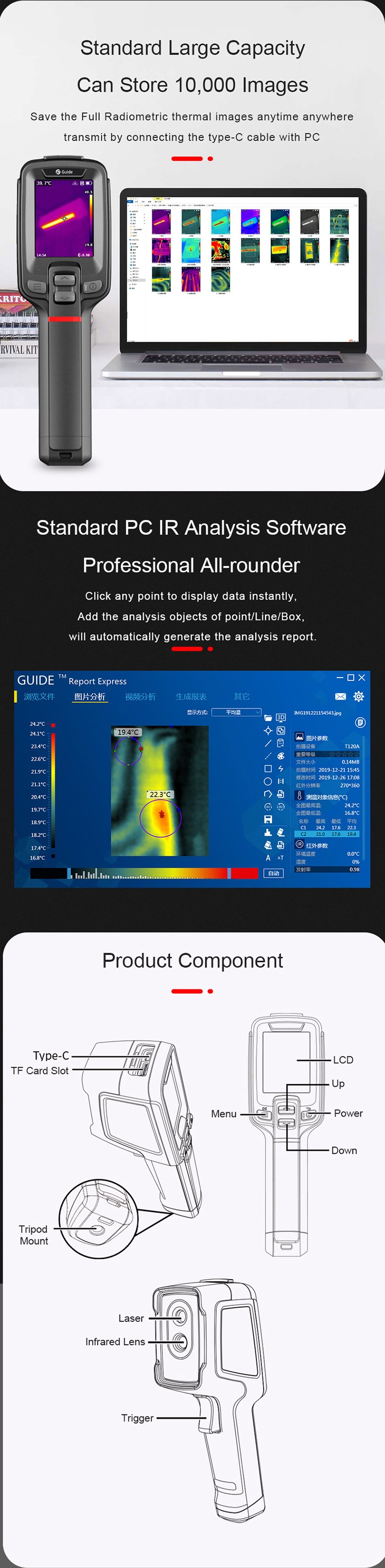 PC software interface for thermal image analysis