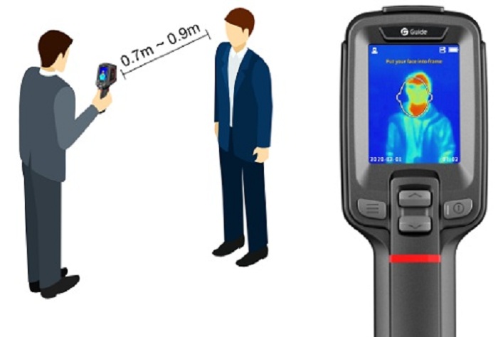Thermal camera interface showing face detection frame