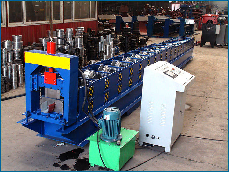 Side view of the roll forming machine showing multiple forming stations