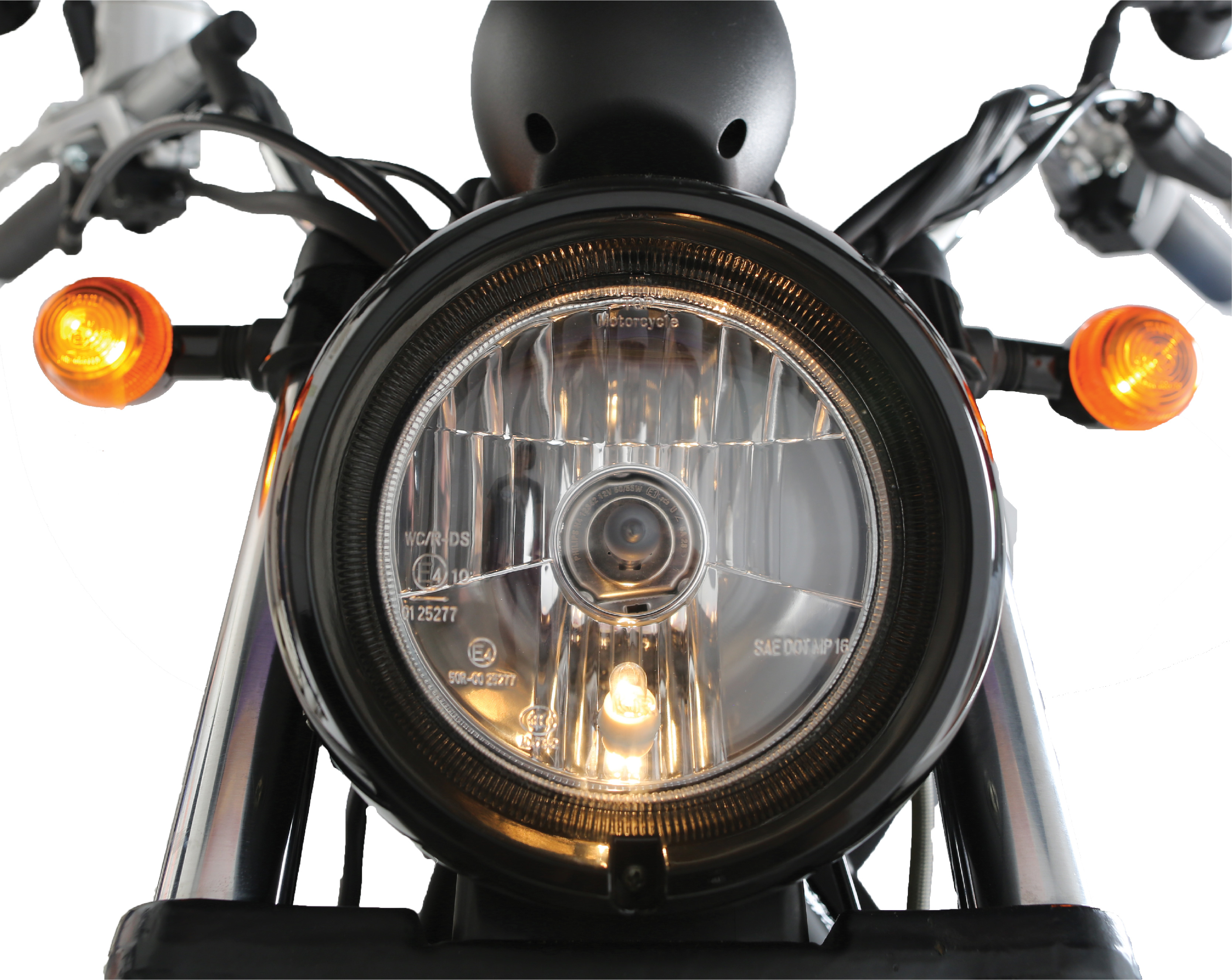 Round vintage-style motorcycle headlight