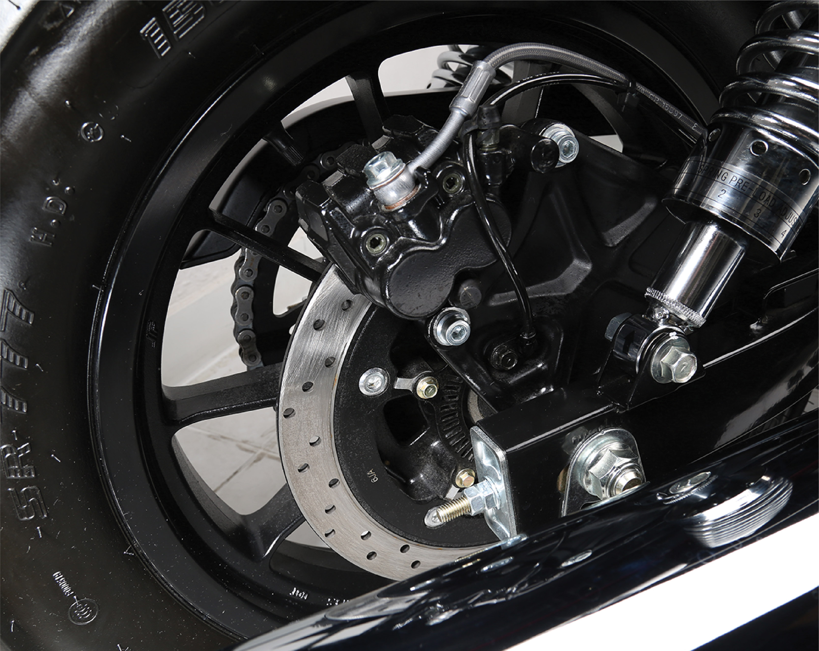 Rear disc brake and suspension