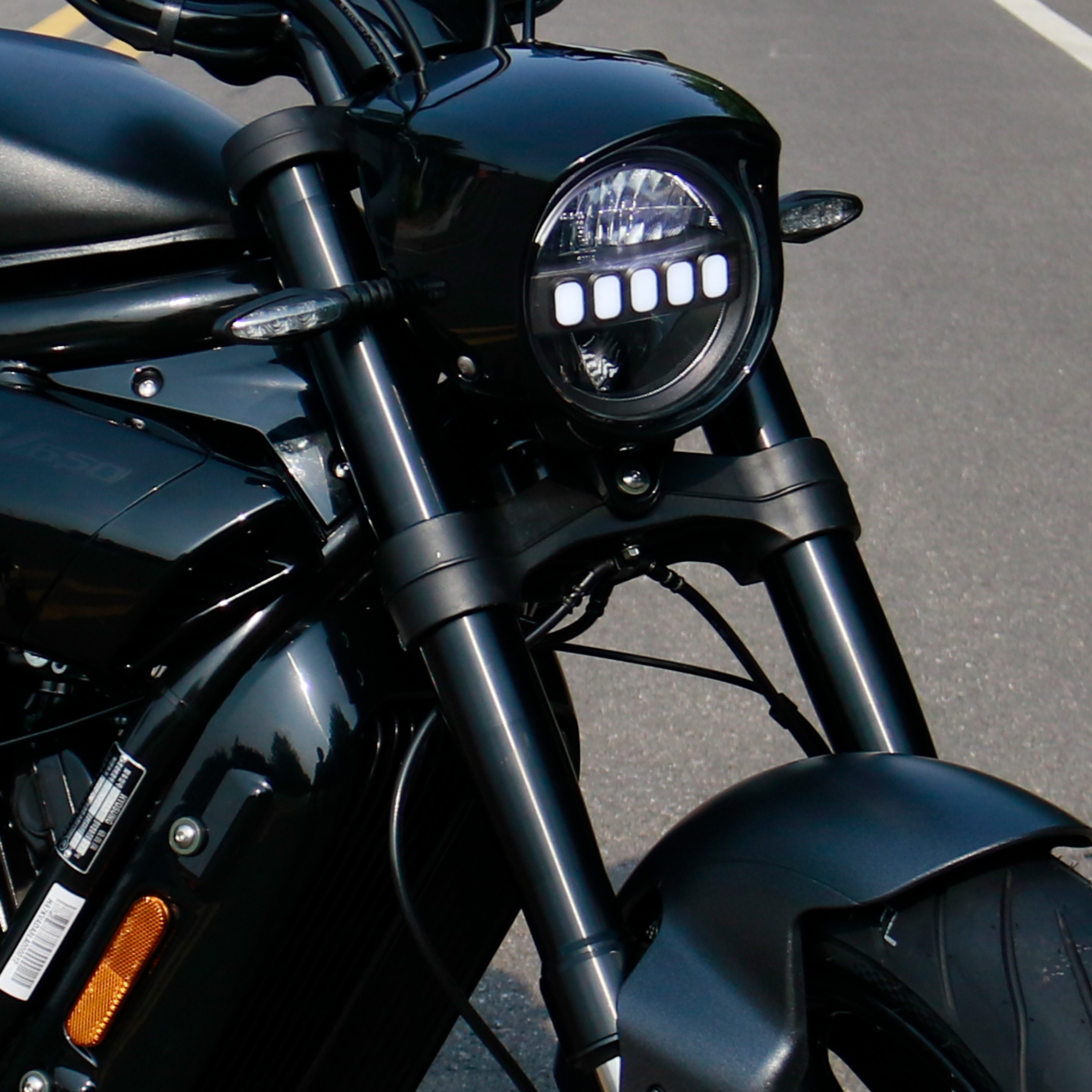 Side profile of the performance cruiser motorcycle showing modern styling and seating position.
