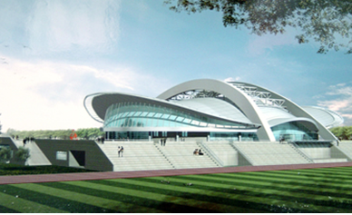 Modern Gymnasium Building with Curved Roof