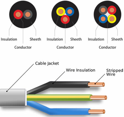Cross-section view of multi-core PVC insulated electrical wire