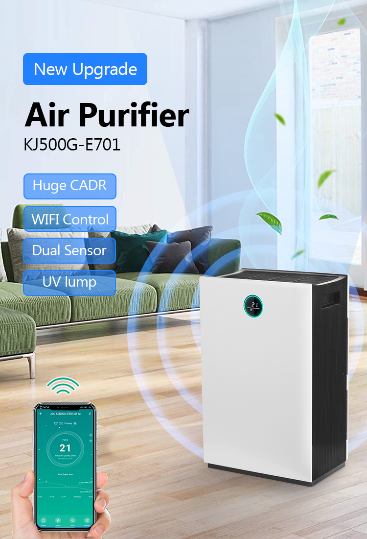 Air purifier overview showing key features