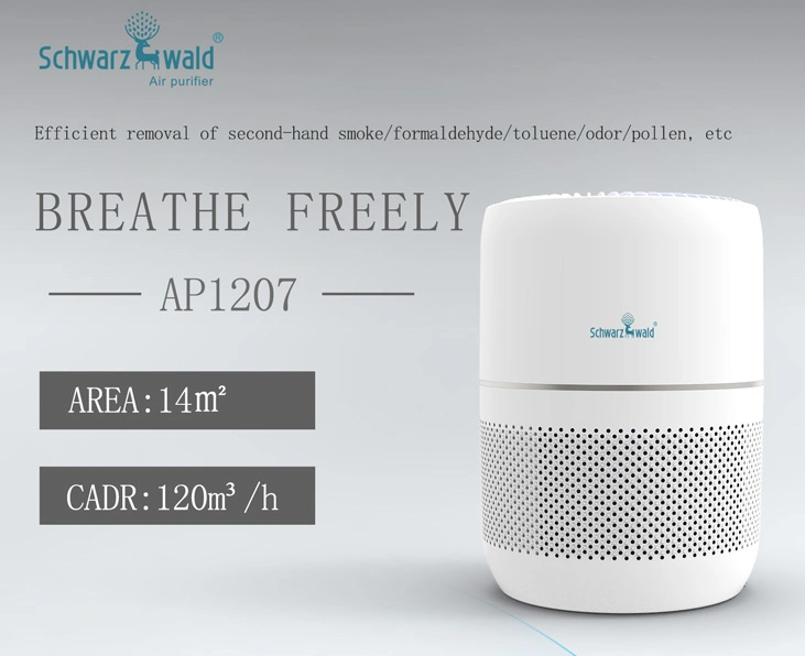 Air purifier performance overview showing CADR and coverage area