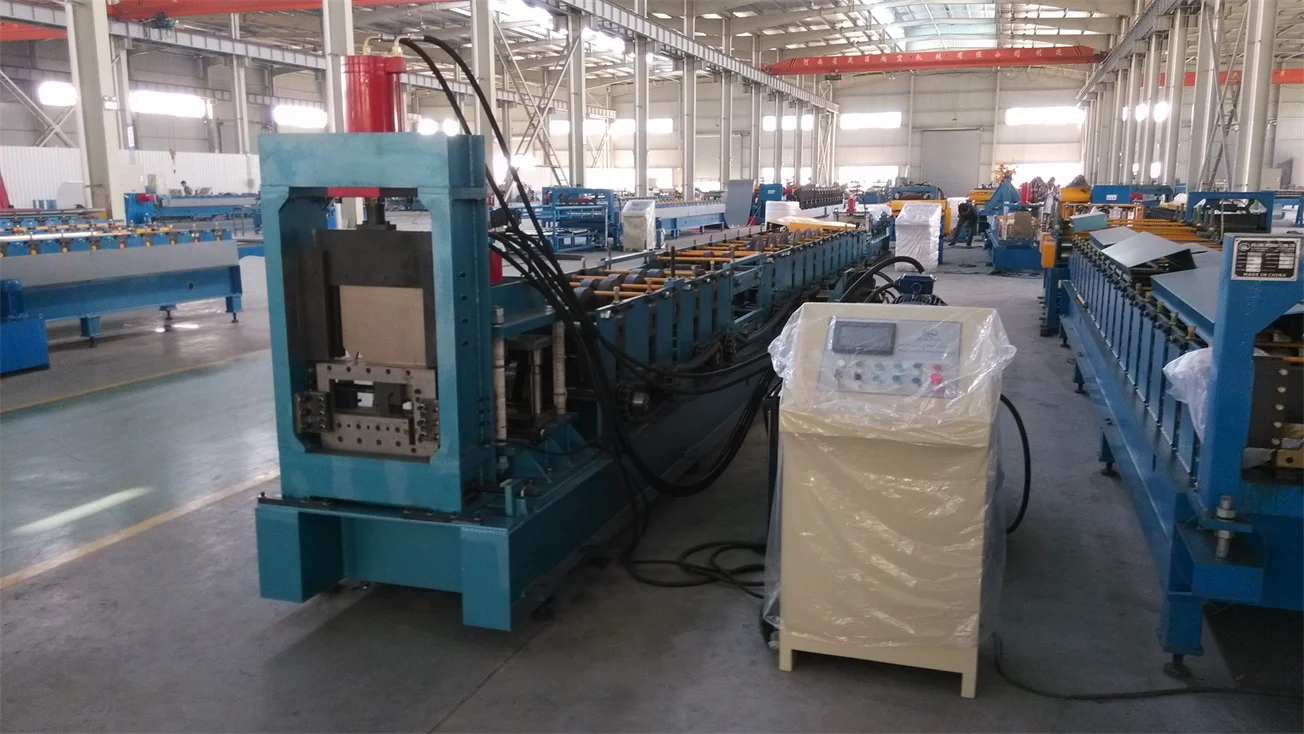 Side view of the roll forming machine in operation