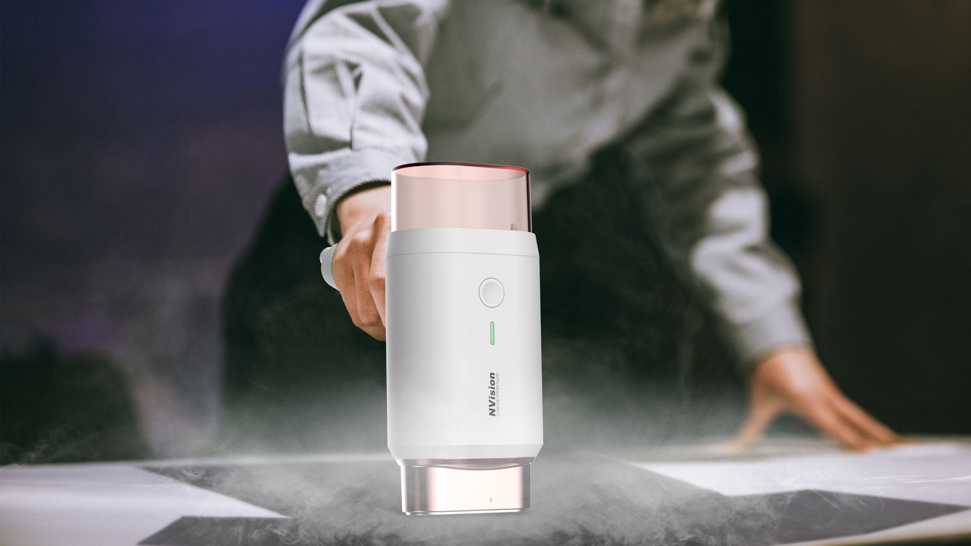 Handheld garment steamer showing ergonomic design and portability