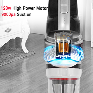 Close up of vacuum motor and suction power display