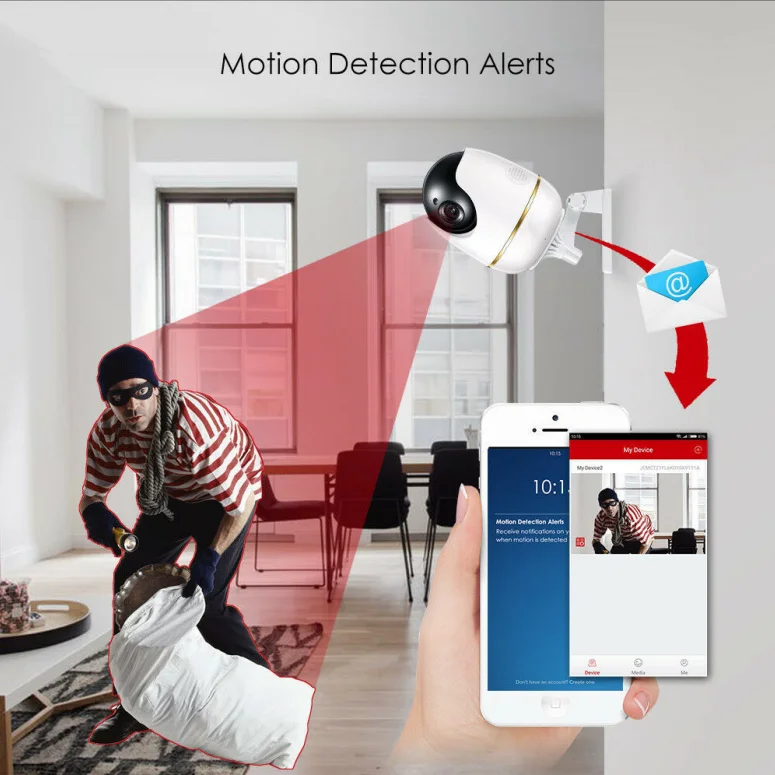 Mobile app interface showing motion detection alert