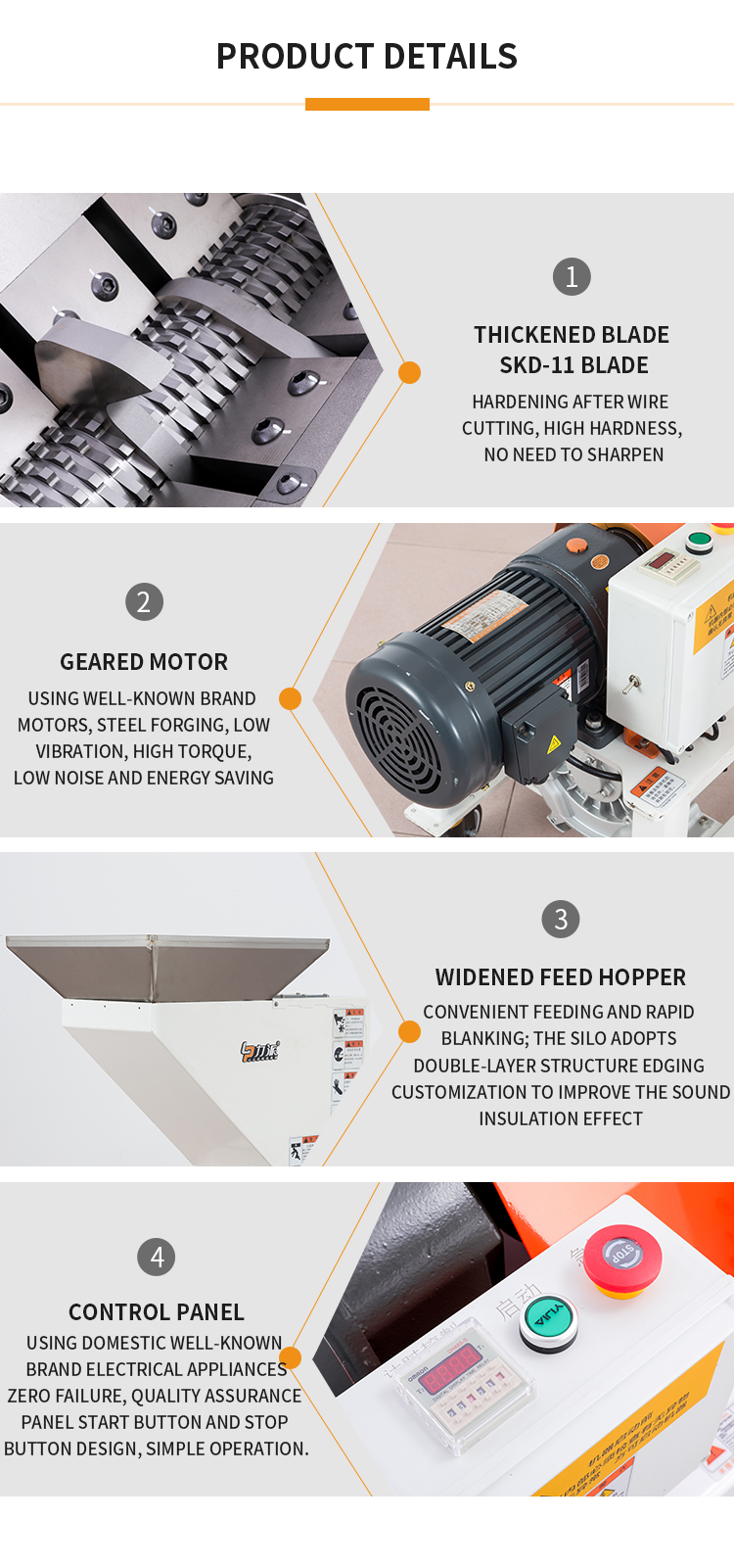 Detailed view of shredder components including blade, motor, and control panel