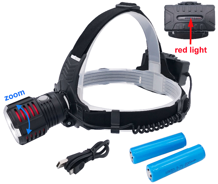 20W LED Zoomable Headlamp with Red Safety Light