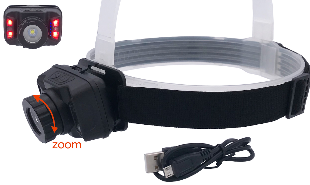 LED Headlamp with White and Red Lights