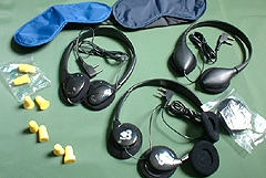 Wired Airline Headphone Set with Earplugs and Eye Mask