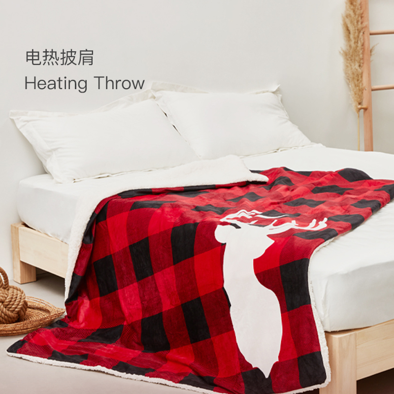 Electric Heated Throw Blanket with Plaid Pattern