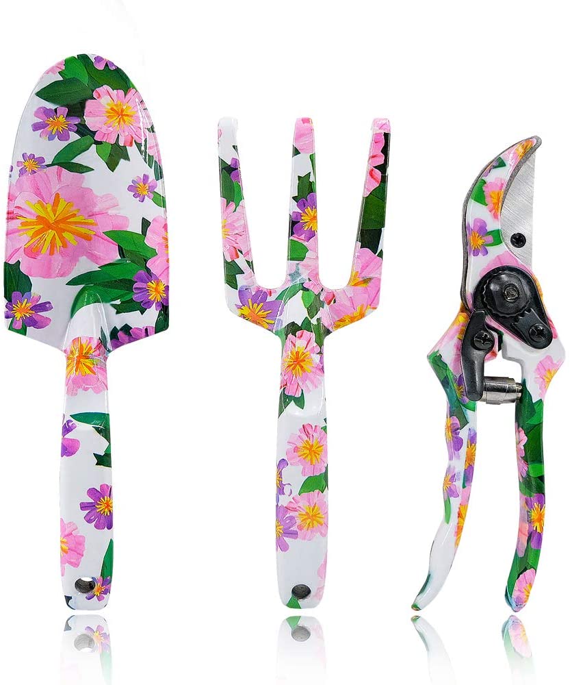 Heavy Duty Aluminum Gardening Tool Set with Beautiful Printing and Ergonomic Design Handles Best Gardening Gifts for Mom and Lady - Image 2