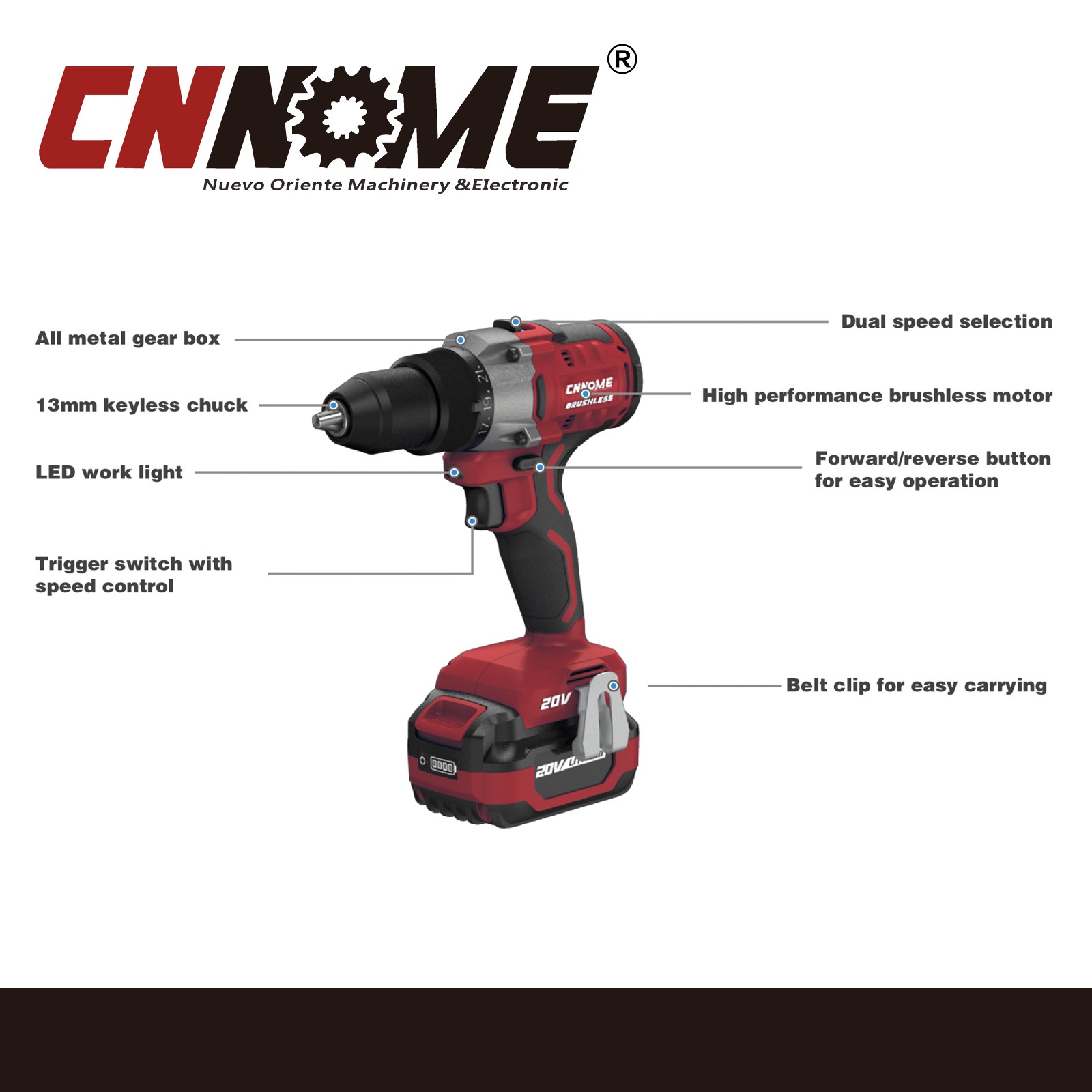 Heavy Duty Cordless 20V Brushless Double Speed Drill - Image 2