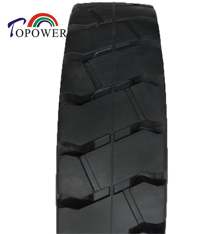 Close up of solid rubber tire tread