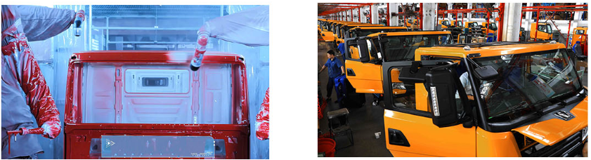 Heavy truck cabin during the assembly process