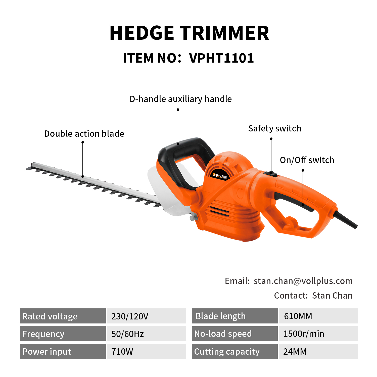 Electric Hedge Trimmer with Double-Action Blade