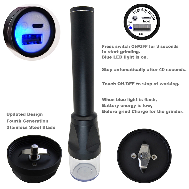 Herb Spice Grinder, handheld portable USB rechargeable pill grinder, 8.35 inches - Image 2