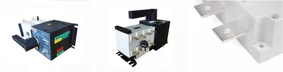 Close up of the automatic transfer switch unit showing the 4-pole configuration.