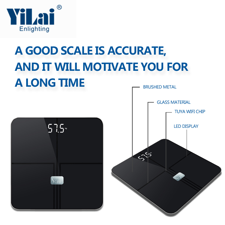 High class TUYA WIFI SCALE LED display 180KG capacity ITO glass smart body fat scale - Image 2