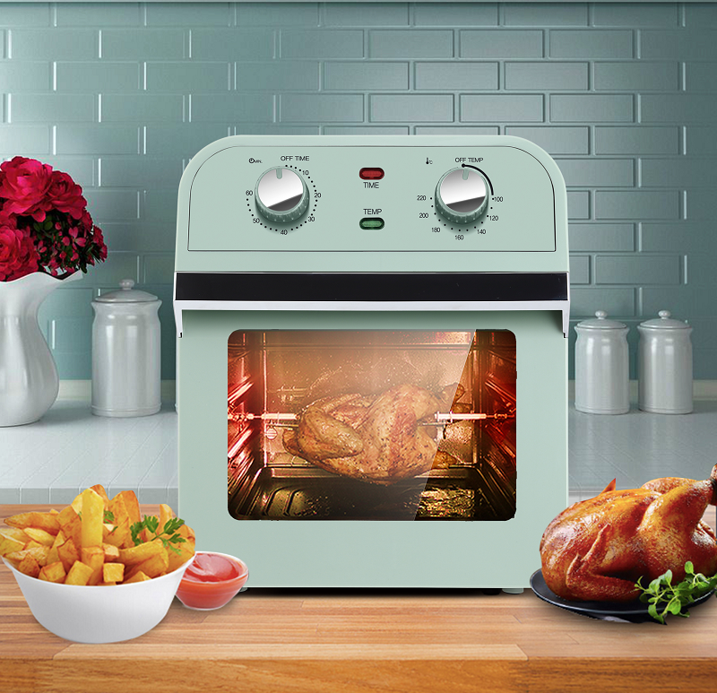 Front view of the 12L air fryer showing the mechanical knob interface.